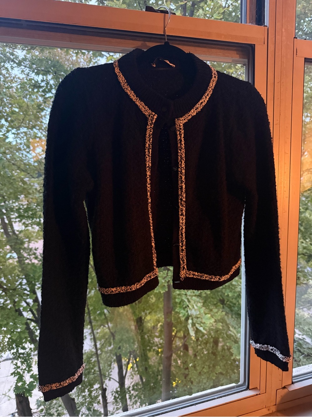 Mango Black Cardigan with Metallic-Trim Detailing